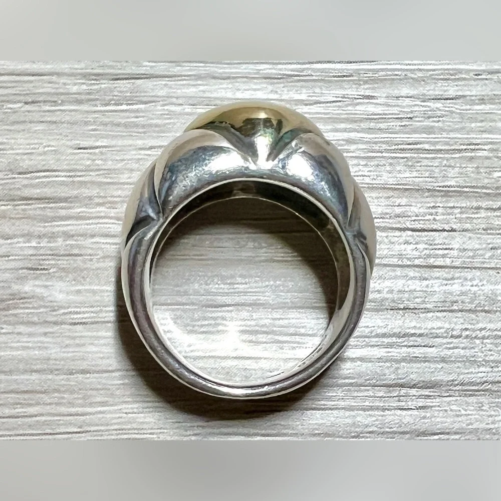 Heavy ZINA Sterling Silver & 14K Gold Sculptural Modernist Dome Ring, Size 5.5